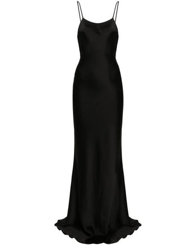 ANDAMANE Round-neck Satin Maxi Dress - Black
