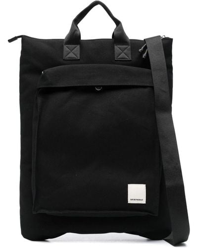 Emporio Armani Logo-patch Canvas Tote Bag - Black