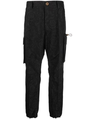 Versace Barocco-motif Tapered-leg Cargo Pants - Black