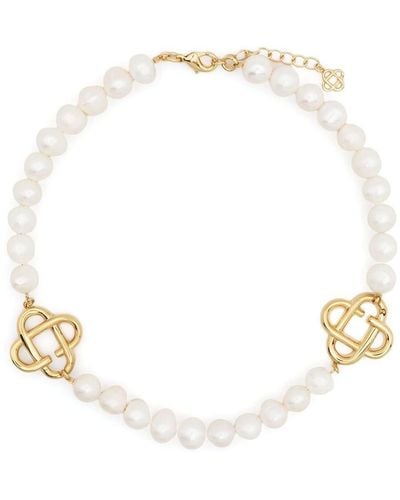 Casablancabrand Collar de perlas con placa del logo - Blanco