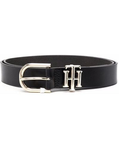 Tommy Hilfiger Leather Logo Plaque Belt - Black