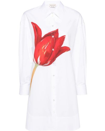 Alexander McQueen Floral-print Cotton Shirt Dress - Red