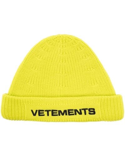 Vetements Logo-embroidered Merino Beanie - Yellow