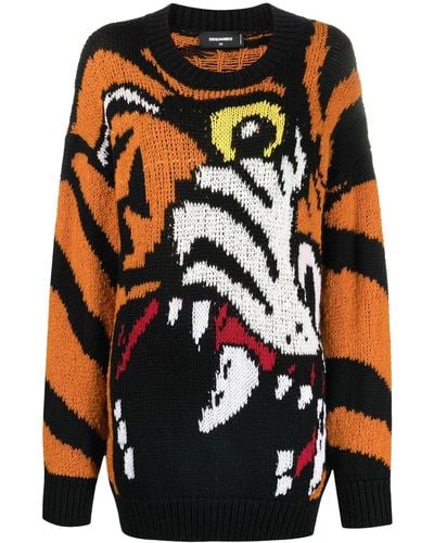 DSquared² Tiger-intarsia Sweater - Orange