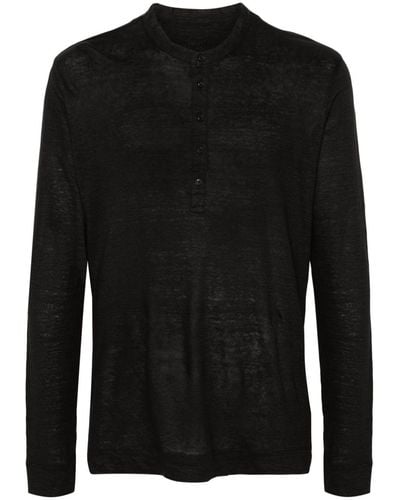 120% Lino Long-sleeve Linen T-shirt - Black