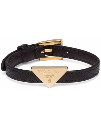 Prada Triangle-logo Leather Bracelet - Black