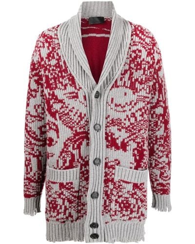 Philipp Plein Long Intarsia-knit Cardigan - Red