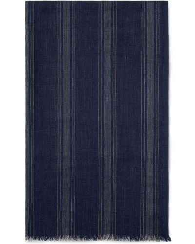 Brunello Cucinelli Stripe-pattern Silk-blend Scarf - Blue