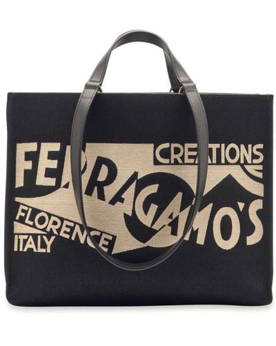 Ferragamo Medium Venna Logo-embroidered Tote Bag - Black