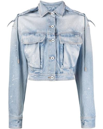 Off-White c/o Virgil Abloh Distressed Cropped Denim Jacket - Blue