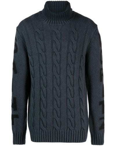 Mc2 Saint Barth Logo-jacquard Fisherman's-knit Sweater - Blue