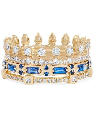 Annoushka 18kt Yellow Gold Diamond Sapphire Crown Stack Ring - Blue