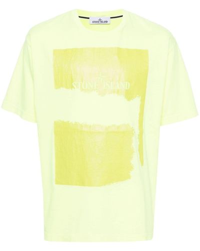 Stone Island Scratched Paint Two Cotton T-shirt - Yellow
