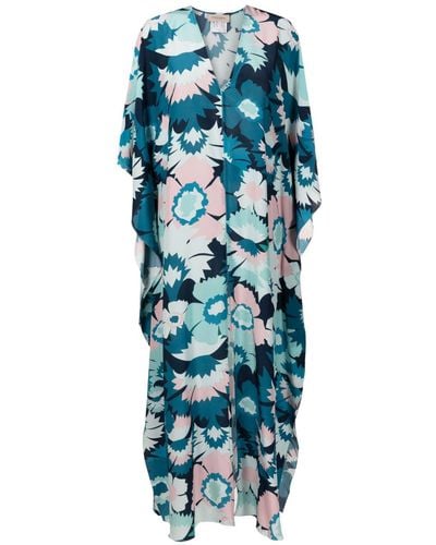 Adriana Degreas Floral-print Silk Dress - Blue