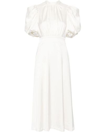 ROTATE BIRGER CHRISTENSEN Puff-sleeve Satin Midi Dress - White