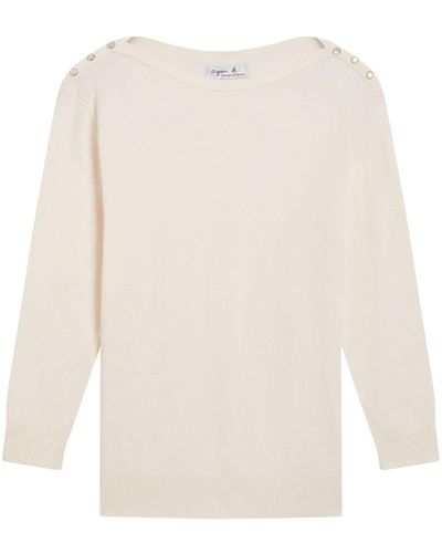 agnès b. Boat-neck Cotton Sweater - White