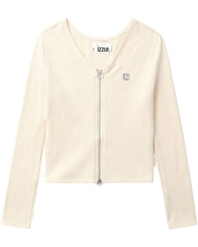 Izzue Zip-up Ribbed-knit Cardigan - Natural