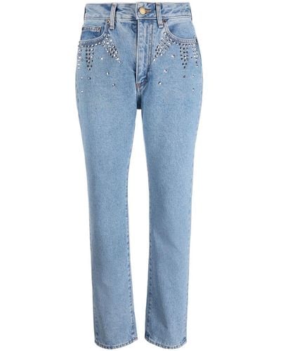 Alessandra Rich Crystal-embellished Cropped Jeans - Blue