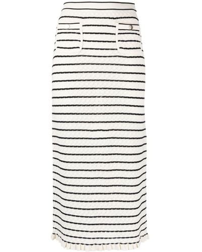Sandro Pointelle-knit Striped Midi Skirt - Grey