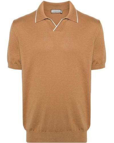 Canali Contrasting-trim Cotton Polo Shirt - Brown