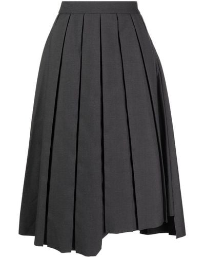 B+ AB Asymmetric Pleated Midi Skirt - Black