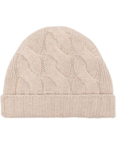 N.Peal Cashmere Beanie mit Zopfmuster - Natur