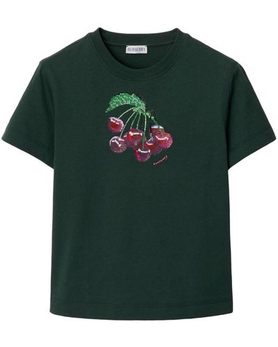 Burberry Crystal-embellished Cotton T-shirt - Green