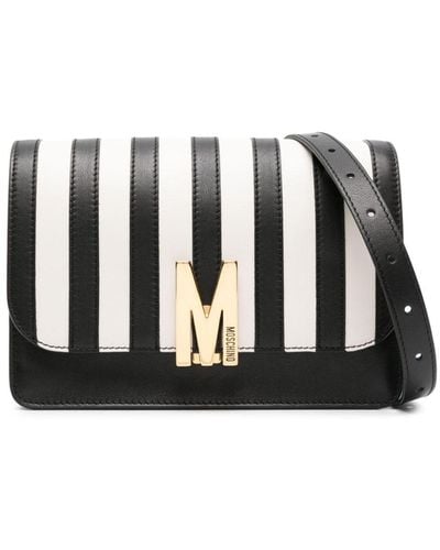 Moschino Logo-buckle Striped Crossbody Bag - Black