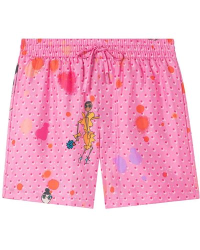 AZ FACTORY Polka-dot Print Drawstring Shorts - Pink