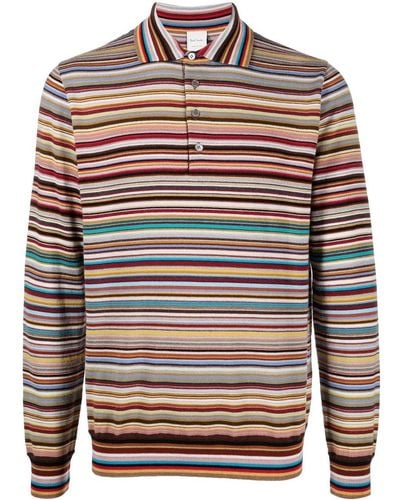 Paul Smith Striped Long-sleeved Polo Shirt - Gray