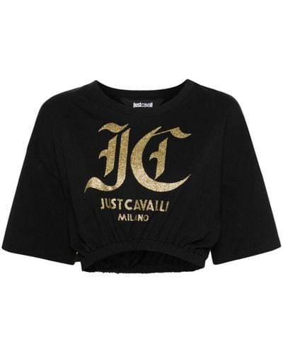 Just Cavalli Cropped-Top mit Logo-Print - Schwarz