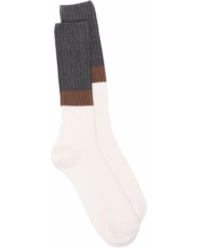 Eleventy Colour-block Ribbed Socks - White