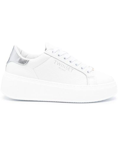 Twin Set Platform Leather Sneakers - White