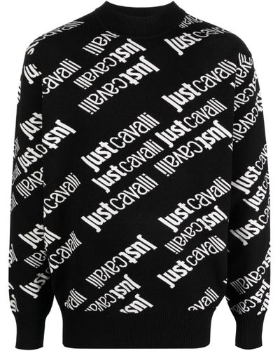 Just Cavalli Intarsia Knit-logo Sweater - Black