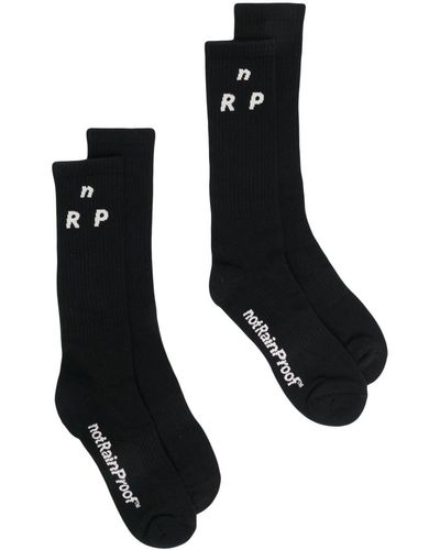 Styland Intarsia-knit Logo Socks - Black