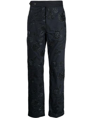 Erdem Samuel Floral-embroidered Trousers - Blue