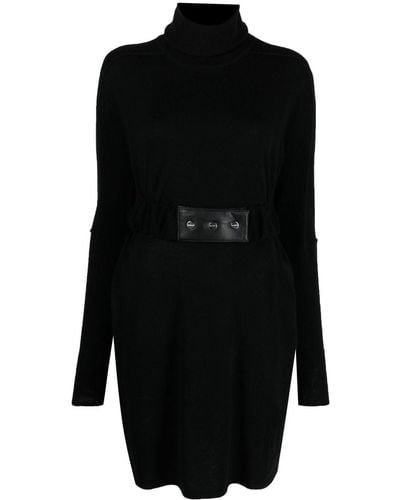 Max & Moi Belted Waist Knitted Cashmere Dress - Black