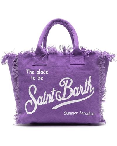 Mc2 Saint Barth Fringed Canvas Beach Bag - Purple