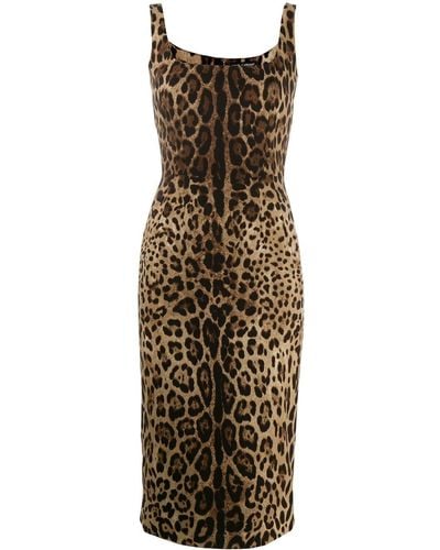 Dolce & Gabbana Midi Dress With Print - Natural
