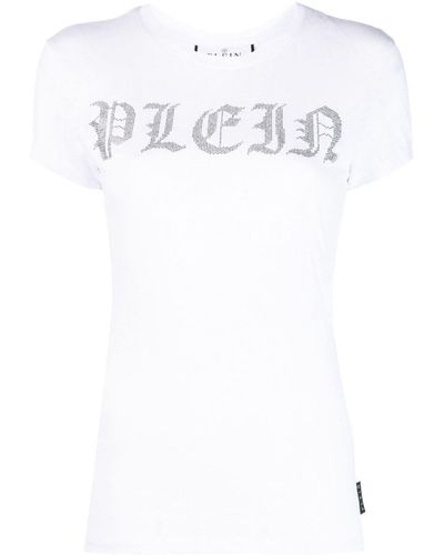 Philipp Plein ラインストーンロゴ Tシャツ - ホワイト