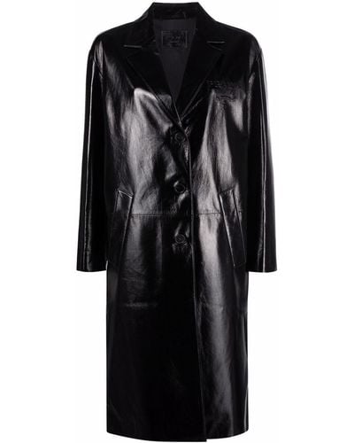 Prada Manteau en cuir à logo embossé - Noir