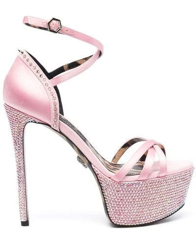 Philipp Plein Embellished Satin Platform Sandals - Pink