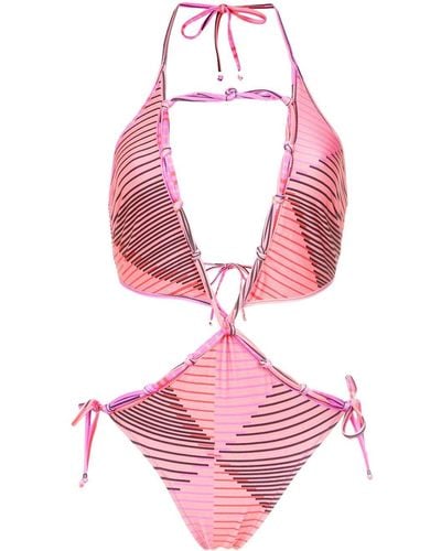 Amir Slama Printed Cut Out Swimsuit - Roze