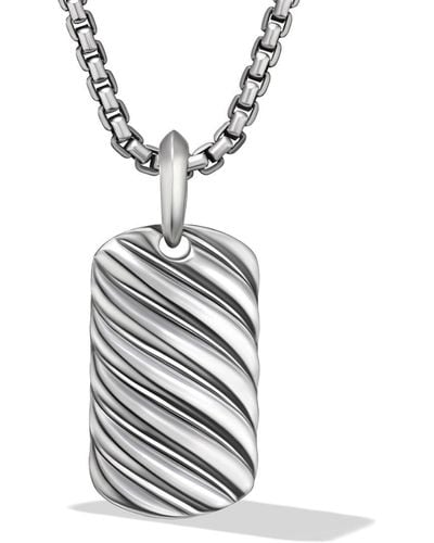 David Yurman Sterling Silver Small Sculpted Cable Tag Pendant - White
