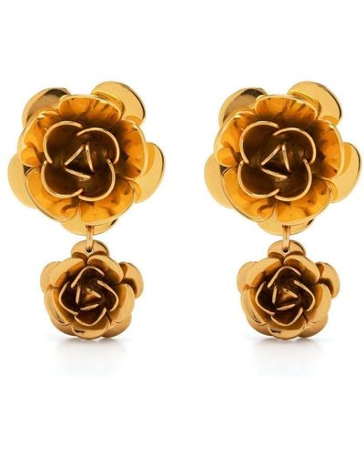 Patou Double Flower Pendant Earrings - Metallic