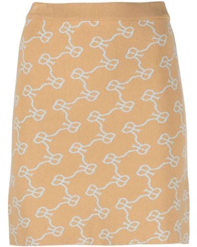 ROKH Monogram Pattern Knitted Skirt - Natural