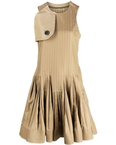 Sacai Storm-flap Pleated-skirt Dress - Natural