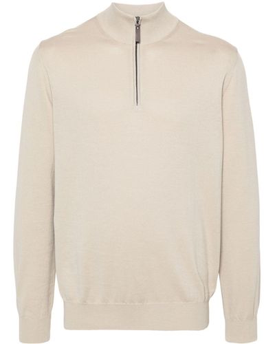 Canali Half Zip-up Cotton Sweater - White