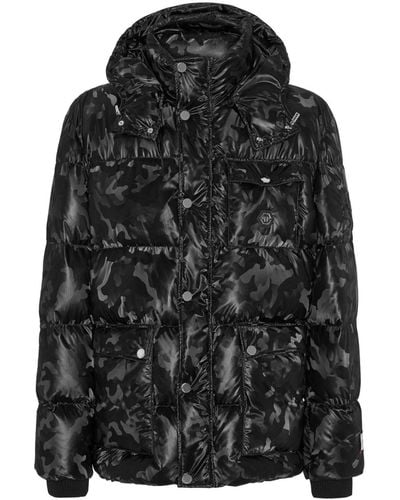 Philipp Plein Camouflage-print Hooded Puffer Jacket - Black