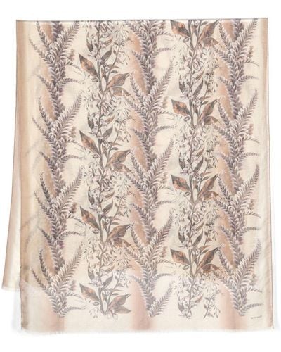 Etro Floral-print Frayed Scarf - Natural